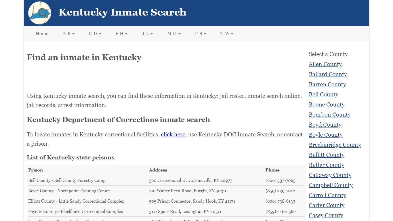 Kentucky Inmate Search
