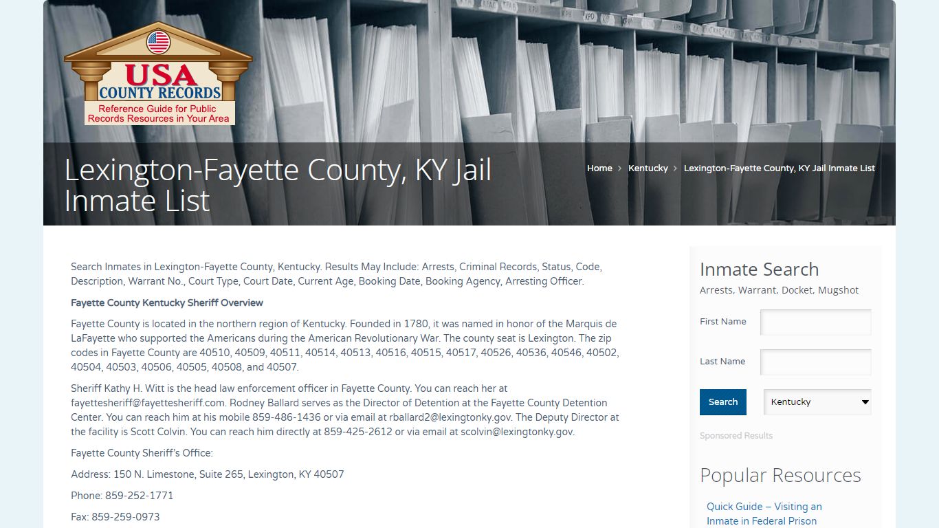 Lexington-Fayette County, KY Jail Inmate List | Name Search